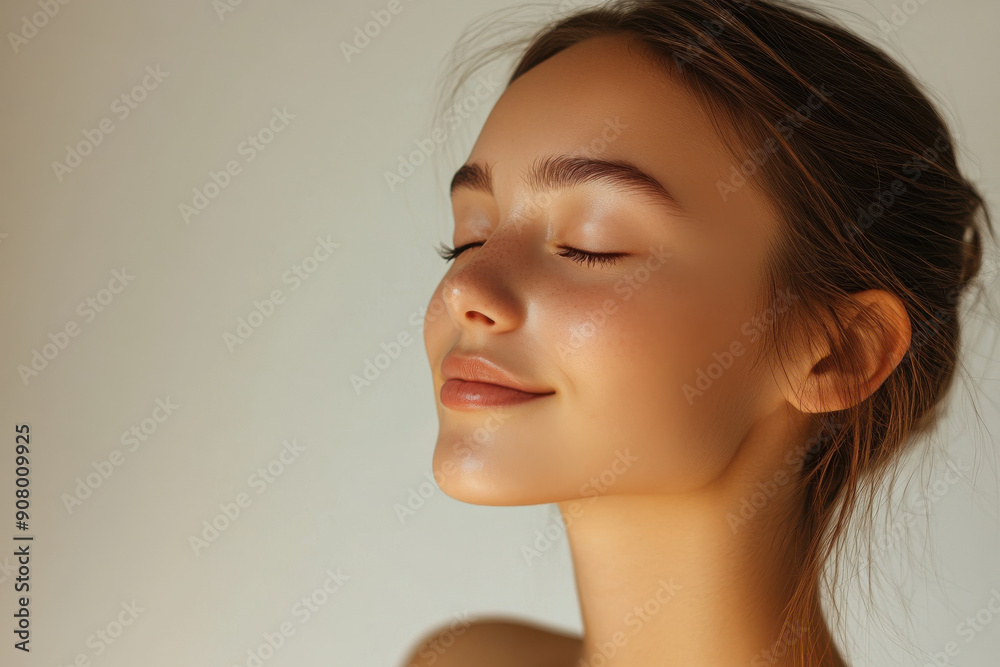 A close up of a girl's face with her eyes closed A close up of a girl's face with her eyes closed