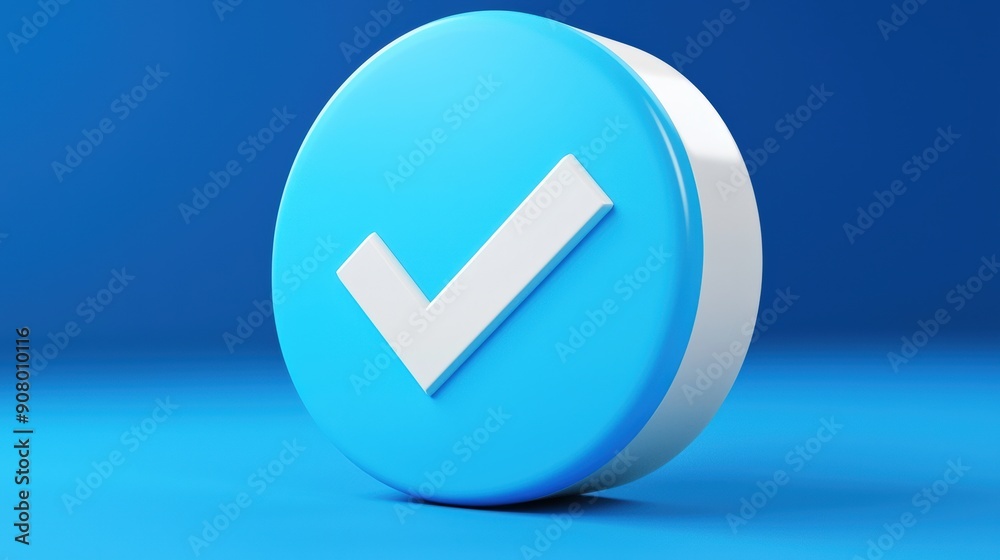 White Check Mark Symbol on Blue Circle Icon on Blue Background White Check Mark Symbol on Blue Circle Icon on Blue Background