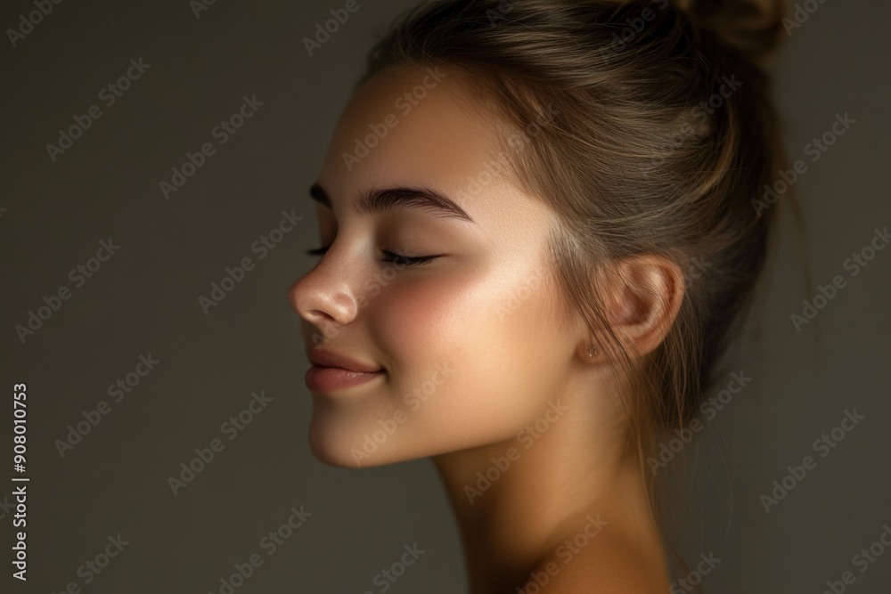 A close up of a girl's face with her eyes closed A close up of a girl's face with her eyes closed