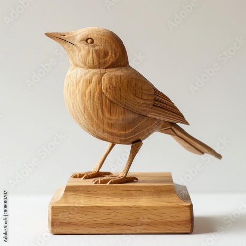 A sparrow perched on a wooden fence with a branch nearby photo