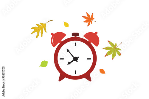 Alarm clock and autumn leaves. Autumn. back to school