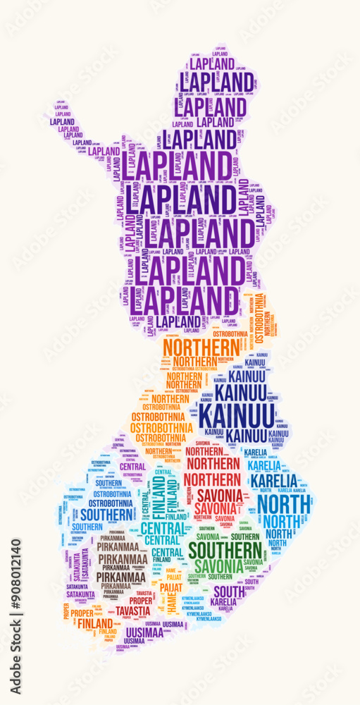 Finland regions word cloud. Country logo design. Regions typography style vector image. Finland colored text cloud. Vibrant vector illustration. Finland regions word cloud. Country logo design. Regions typography style vector image. Finland colored text cloud. Vibrant vector illustration.
