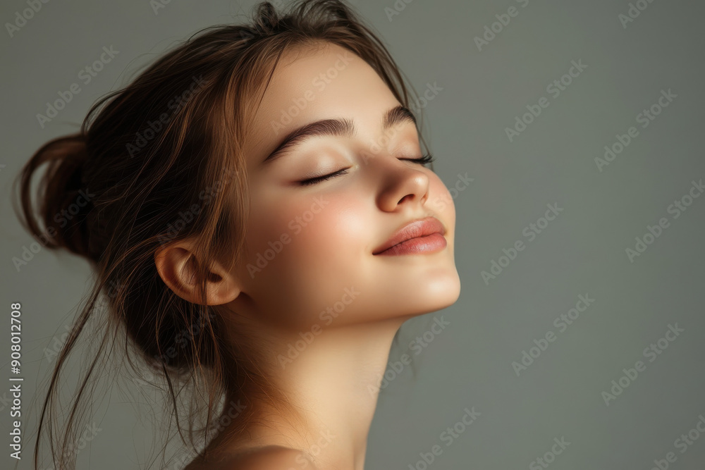 A close up of a girl's face with her eyes closed A close up of a girl's face with her eyes closed