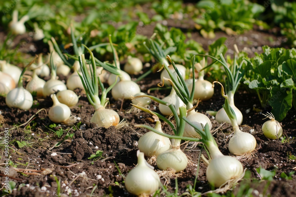 Harvest of white onions in a garden. Concept of growing vegetables, agribusiness development.
Harvest of white onions in a garden. Concept of growing vegetables, agribusiness development.