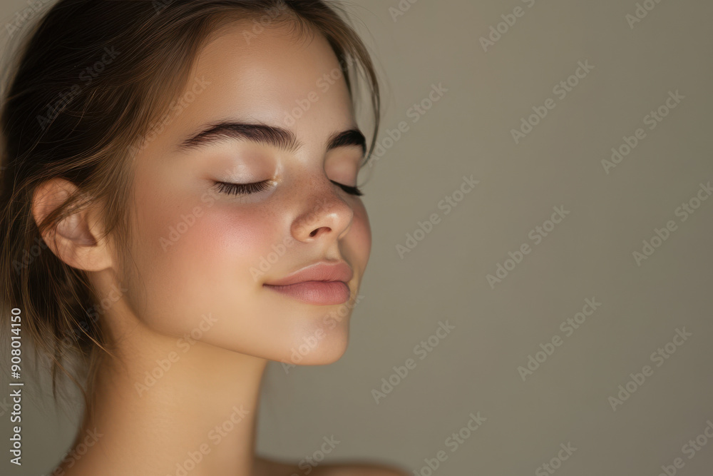 A close up of a girl's face with her eyes closed A close up of a girl's face with her eyes closed