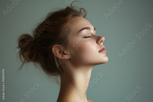 A close up of a girl's face with her eyes closed