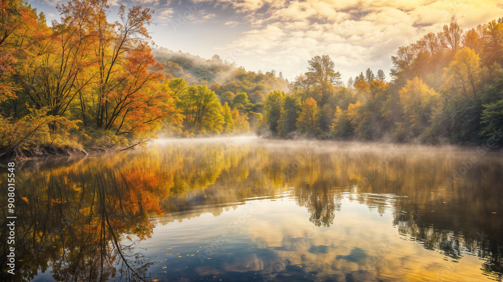Fototapeta premium Vibrant autumn landscape by a river