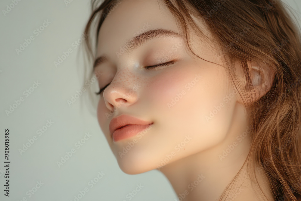 A close up of a girl's face with her eyes closed A close up of a girl's face with her eyes closed