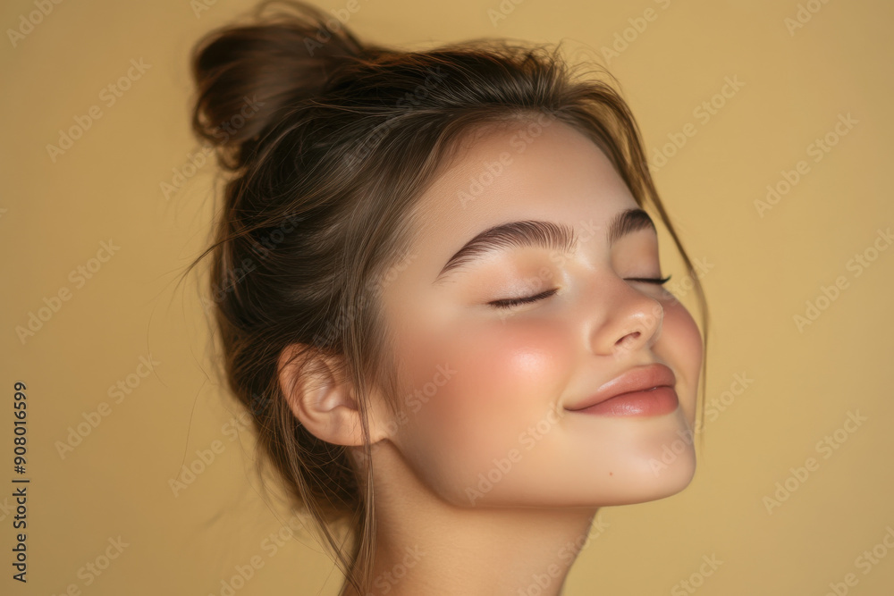 A close up of a girl's face with her eyes closed A close up of a girl's face with her eyes closed