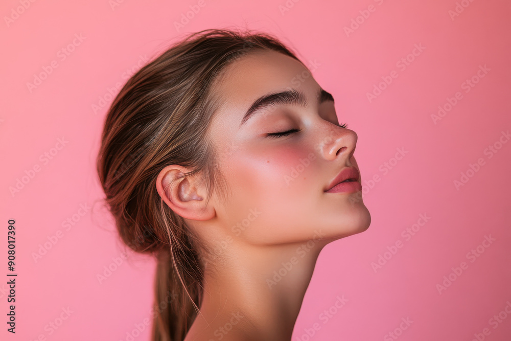 A close up of a girl's face with her eyes closed A close up of a girl's face with her eyes closed