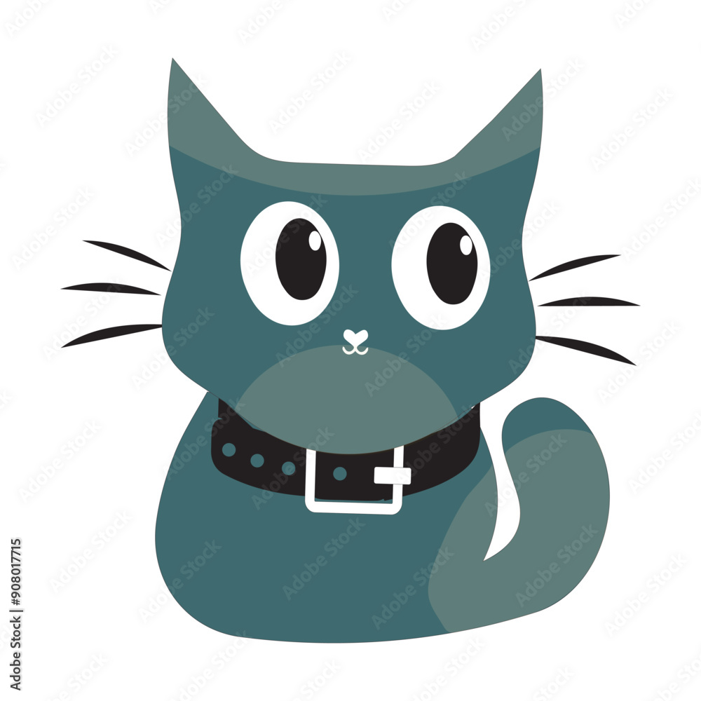 Cartoon Cat with Black Collar, Vector illustration of a cute cartoon cat with big eyes and a black collar, perfect for creative designs Cartoon Cat with Black Collar, Vector illustration of a cute cartoon cat with big eyes and a black collar, perfect for creative designs