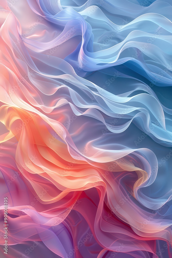 Fototapeta premium Serene Rhythmic Wave Patterns in Soft Pastel Colors - Abstract Background