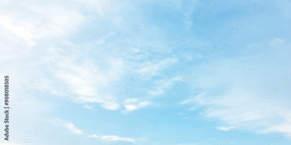 Fototapeta premium sunny sky blue light watercolor background. Aquarelle painting brush effect card paper textured canvas cloudy smoke space for text, entertaining card, template. aquamarine color graphics illustration
