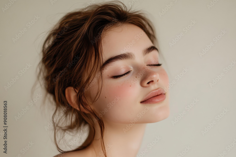 A close up of a girl's face with her eyes closed A close up of a girl's face with her eyes closed