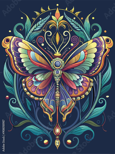 Ornate Colorful Butterfly with Floral Details
