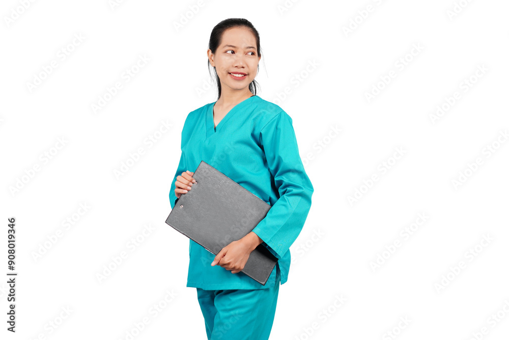 Female nurse holding clipboard isolated transparent Female nurse holding clipboard isolated transparent