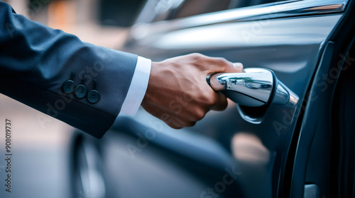 Chaffeur hand opening the car door.
