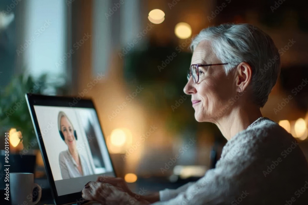 Virtual Financial Consultation: Professional Adviser Giving Remote Advice to Client on Video Call Virtual Financial Consultation: Professional Adviser Giving Remote Advice to Client on Video Call