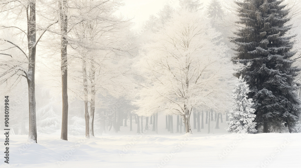 Snow covered trees in the forest. A magical background featuring Light Grey, Soft White, Charcoal Black, and Pale Beige. Perfect for Christmas and winter festivities. Snow covered trees in the forest. A magical background featuring Light Grey, Soft White, Charcoal Black, and Pale Beige. Perfect for Christmas and winter festivities.
