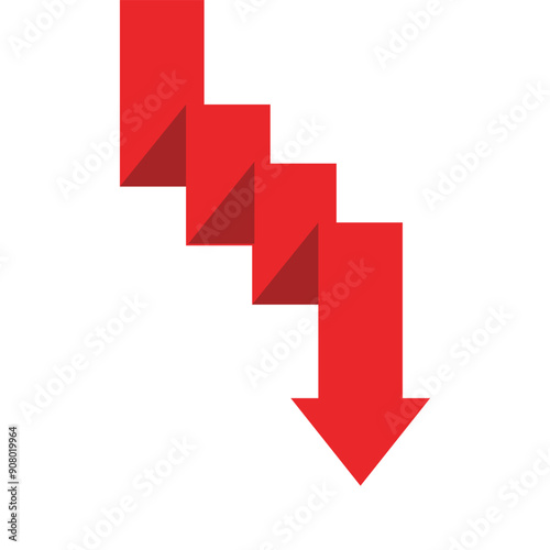 red business arrow pointing down zig zag going down decline