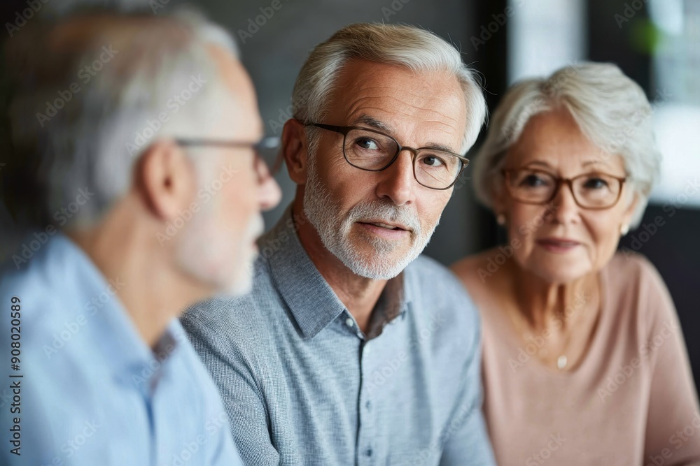 Profile View of Senior Couple Receiving Estate Management Advice from Financial Adviser Profile View of Senior Couple Receiving Estate Management Advice from Financial Adviser