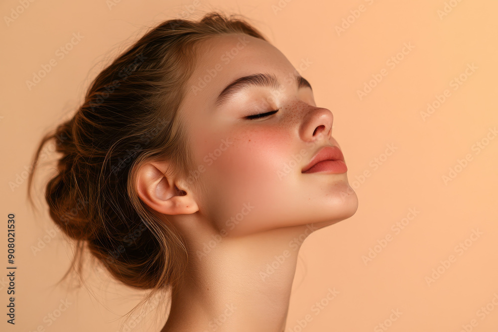 A close up of a girl's face with her eyes closed A close up of a girl's face with her eyes closed