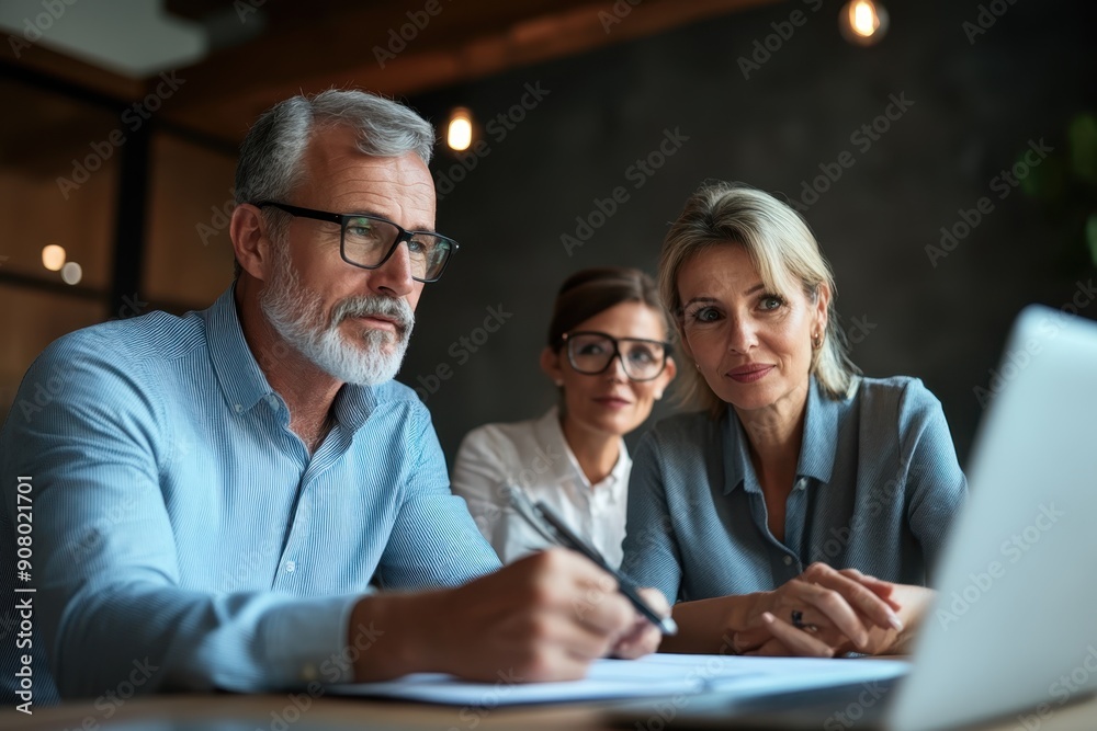 Financial Adviser Assisting Couple in Joint Finance Planning Session Financial Adviser Assisting Couple in Joint Finance Planning Session