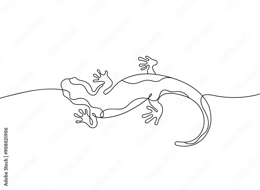 Salamander in continuous line art drawing style. Lizard hand drawn ...