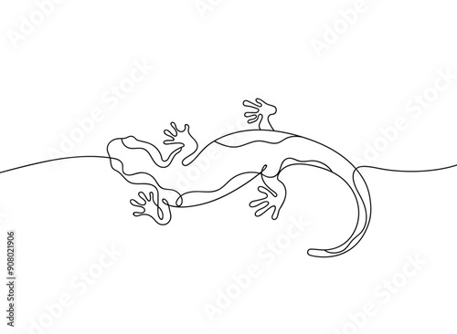Salamander in continuous line art drawing style. Lizard hand drawn vector illustration. Minimalist black linear sketch isolated on white background.