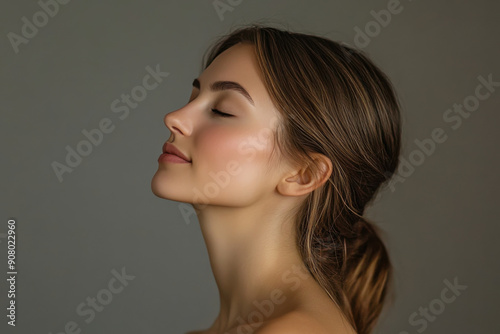 A close up of a girl's face with her eyes closed