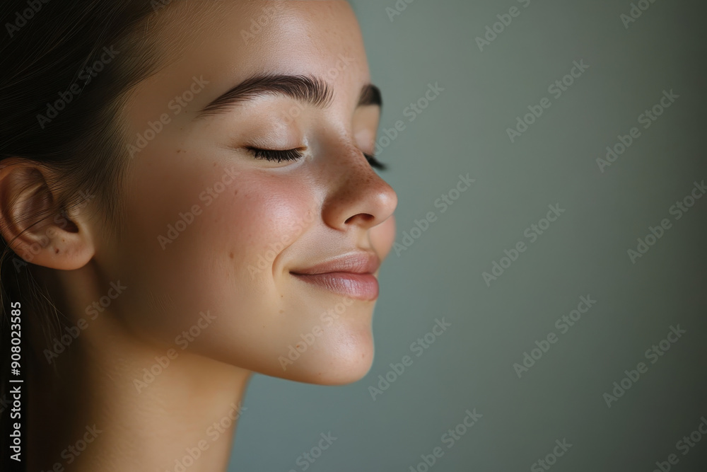 A close up of a girl's face with her eyes closed