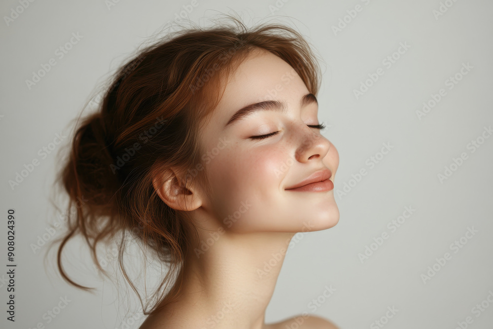 A close up of a girl's face with her eyes closed A close up of a girl's face with her eyes closed