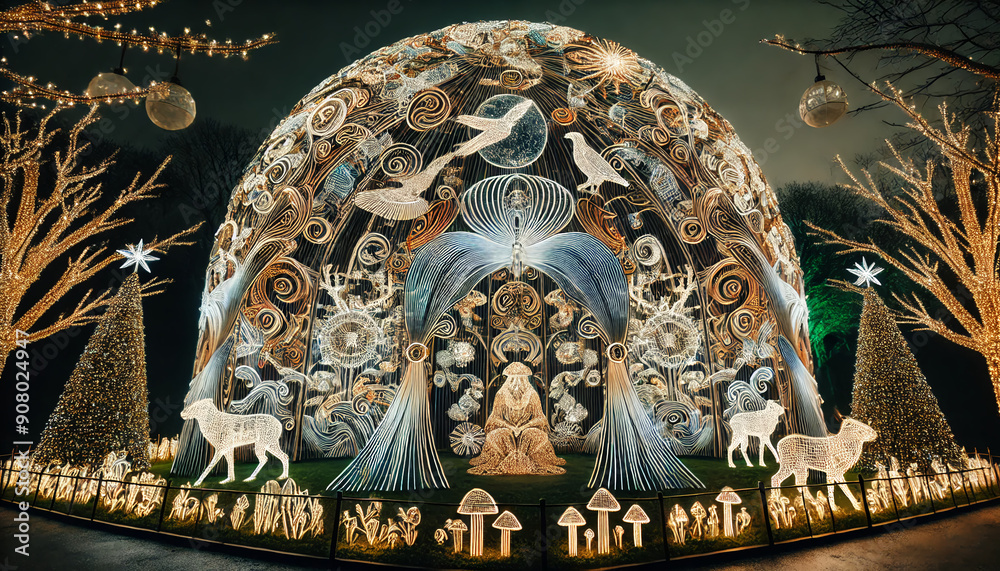 Fototapeta premium A realistic Christmas illumination featuring an art installation