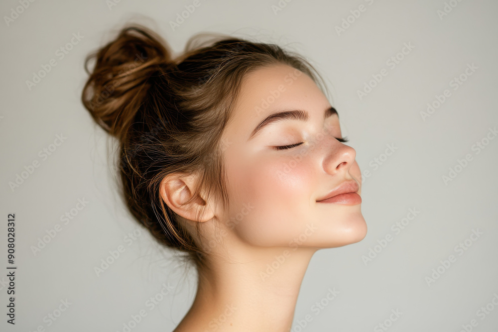 A close up of a girl's face with her eyes closed A close up of a girl's face with her eyes closed