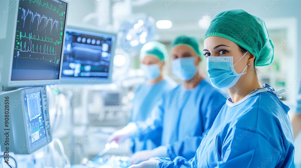 A research team developing a new surgical system, with a surgeon testing the equipment in a controlled environment, ensuring precision and reliability. A research team developing a new surgical system, with a surgeon testing the equipment in a controlled environment, ensuring precision and reliability.