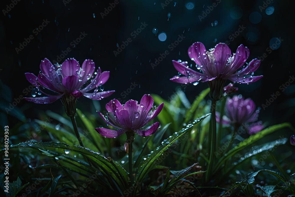 purple flowers in the middle of the night on the forest purple flowers in the middle of the night on the forest