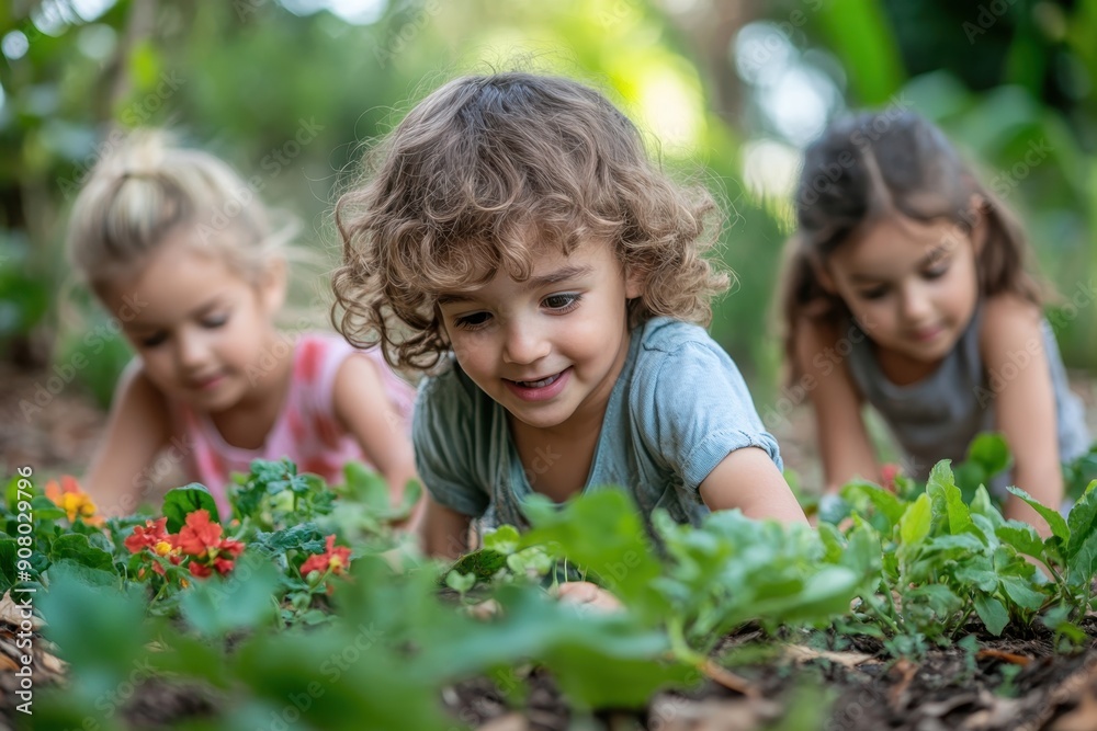 Serene Fun: Children Practicing Mindfulness Through Play in a Whimsical Garden Setting Serene Fun: Children Practicing Mindfulness Through Play in a Whimsical Garden Setting