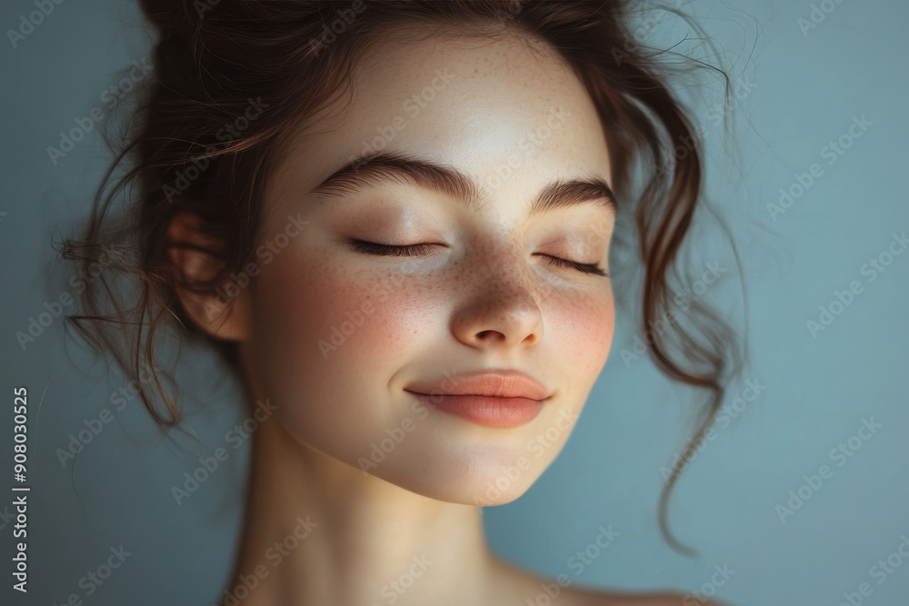 A close up of a girl's face with her eyes closed A close up of a girl's face with her eyes closed