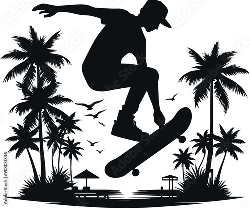 Skating silhouette in black and white background