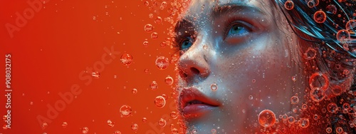 A vibrant, colorful photo-realistic of A minimal and dynamic digital illustration depicting the face of an cute girl. photo