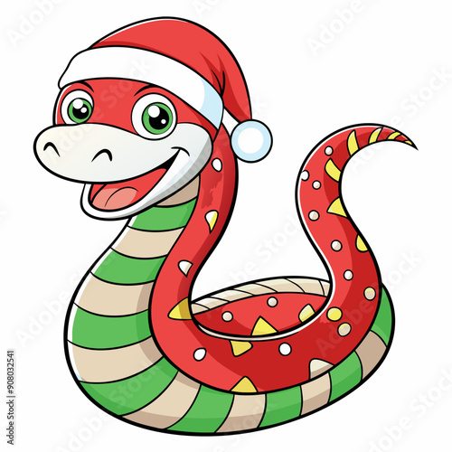 coloring book christmas snake with a smile vector illustration