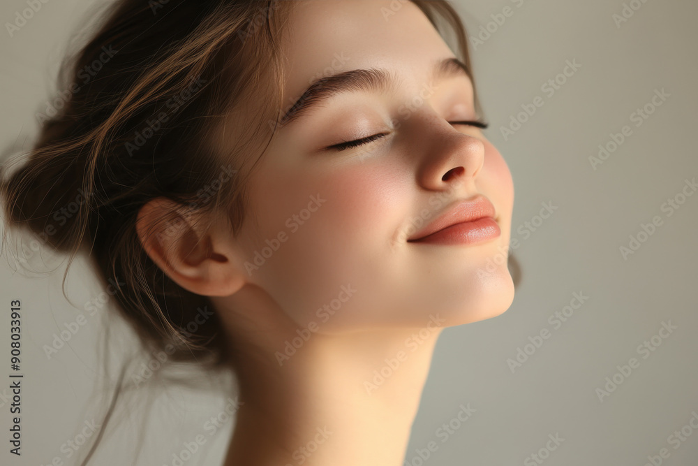 A close up of a girl's face with her eyes closed A close up of a girl's face with her eyes closed