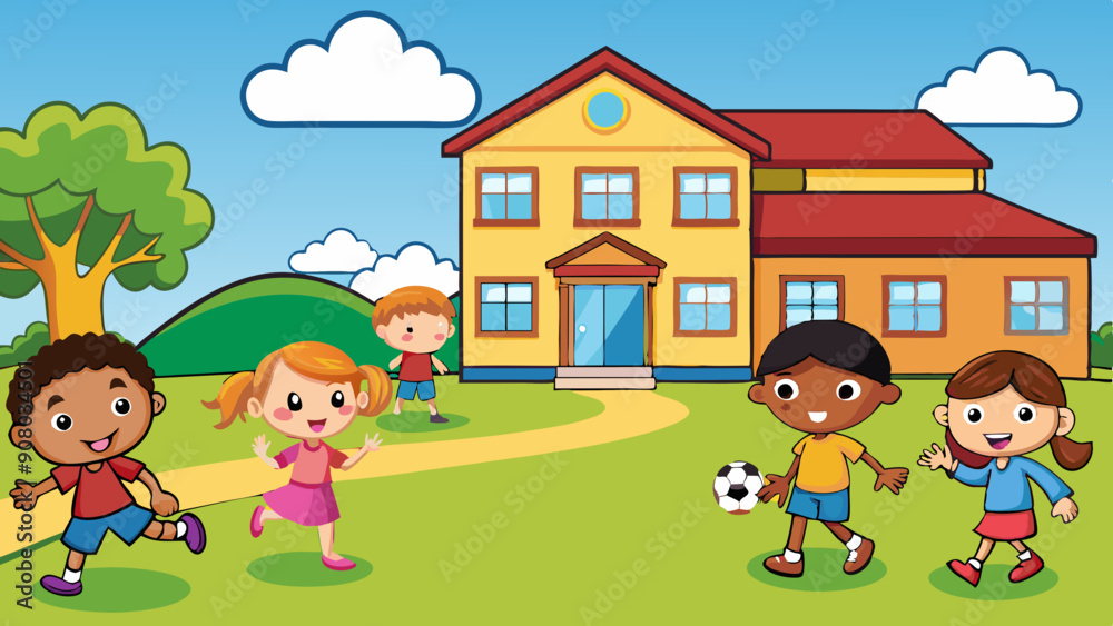 kids outside the school vector illustration kids outside the school vector illustration