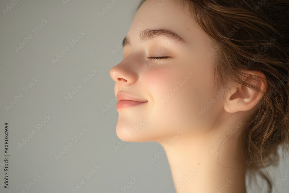 A close up of a girl's face with her eyes closed A close up of a girl's face with her eyes closed