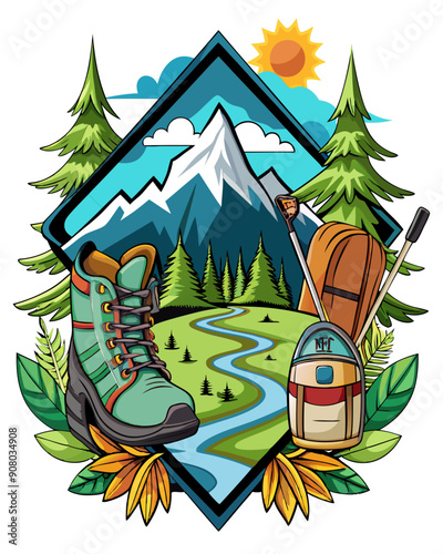 hiking colorful vector t-shirt design,hiking printable design svg