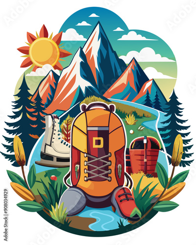 hiking colorful vector t-shirt design,hiking printable design svg photo