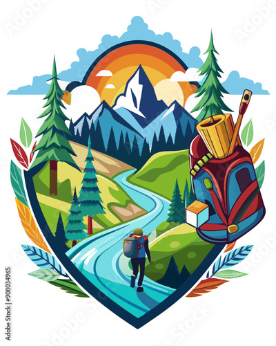 hiking colorful vector t-shirt design,hiking printable design svg photo