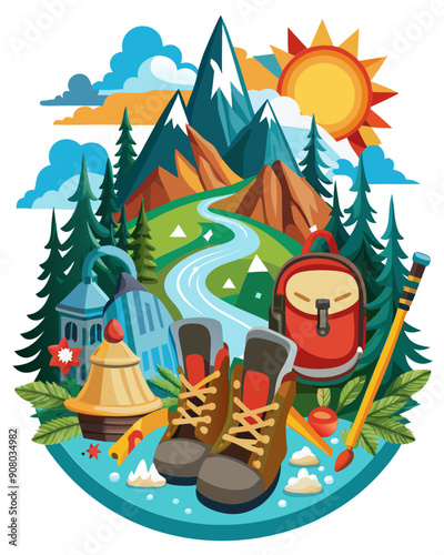 hiking colorful vector t-shirt design,hiking printable design svg