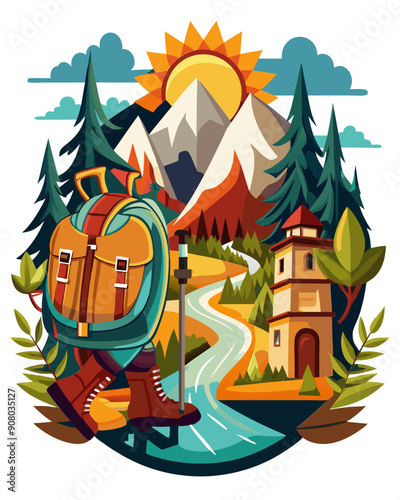 hiking colorful vector t-shirt design,hiking printable design svg