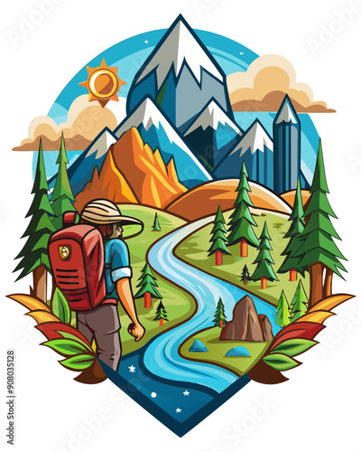 hiking colorful vector t-shirt design,hiking printable design svg
